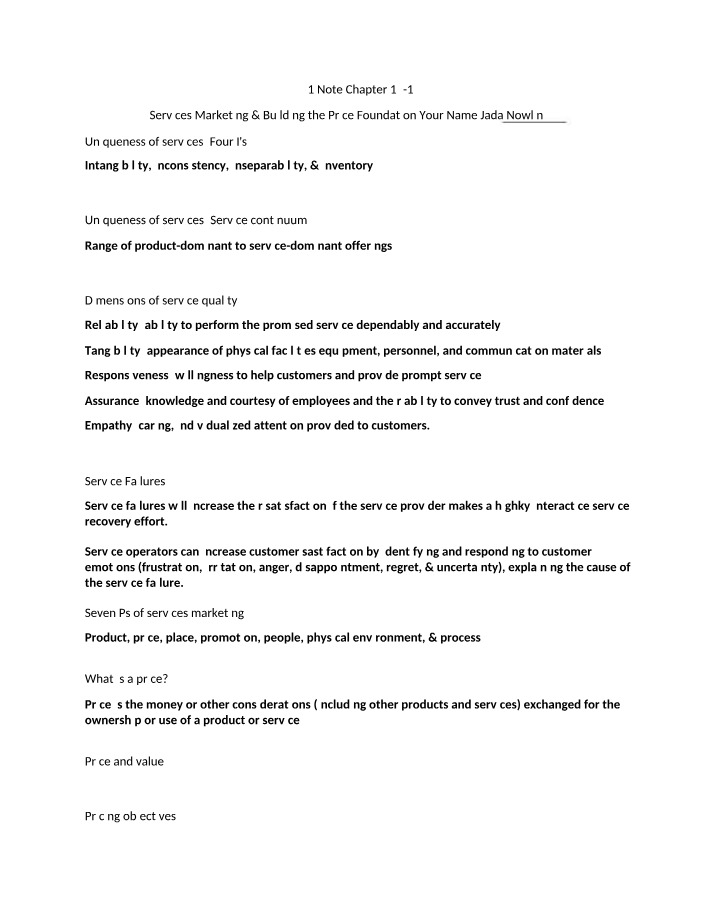 Notes on Services Marketing and Pricing