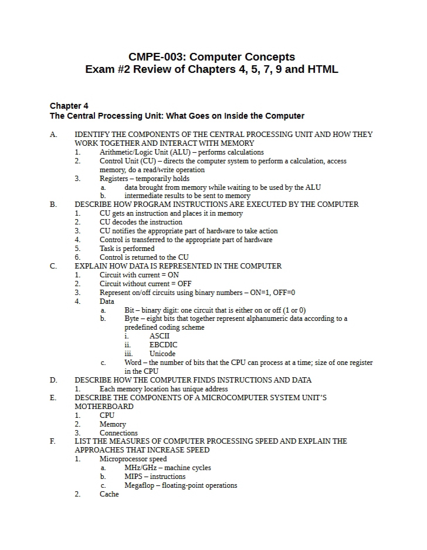 Exam Two (CMPE 003) - Personal Computer Concepts