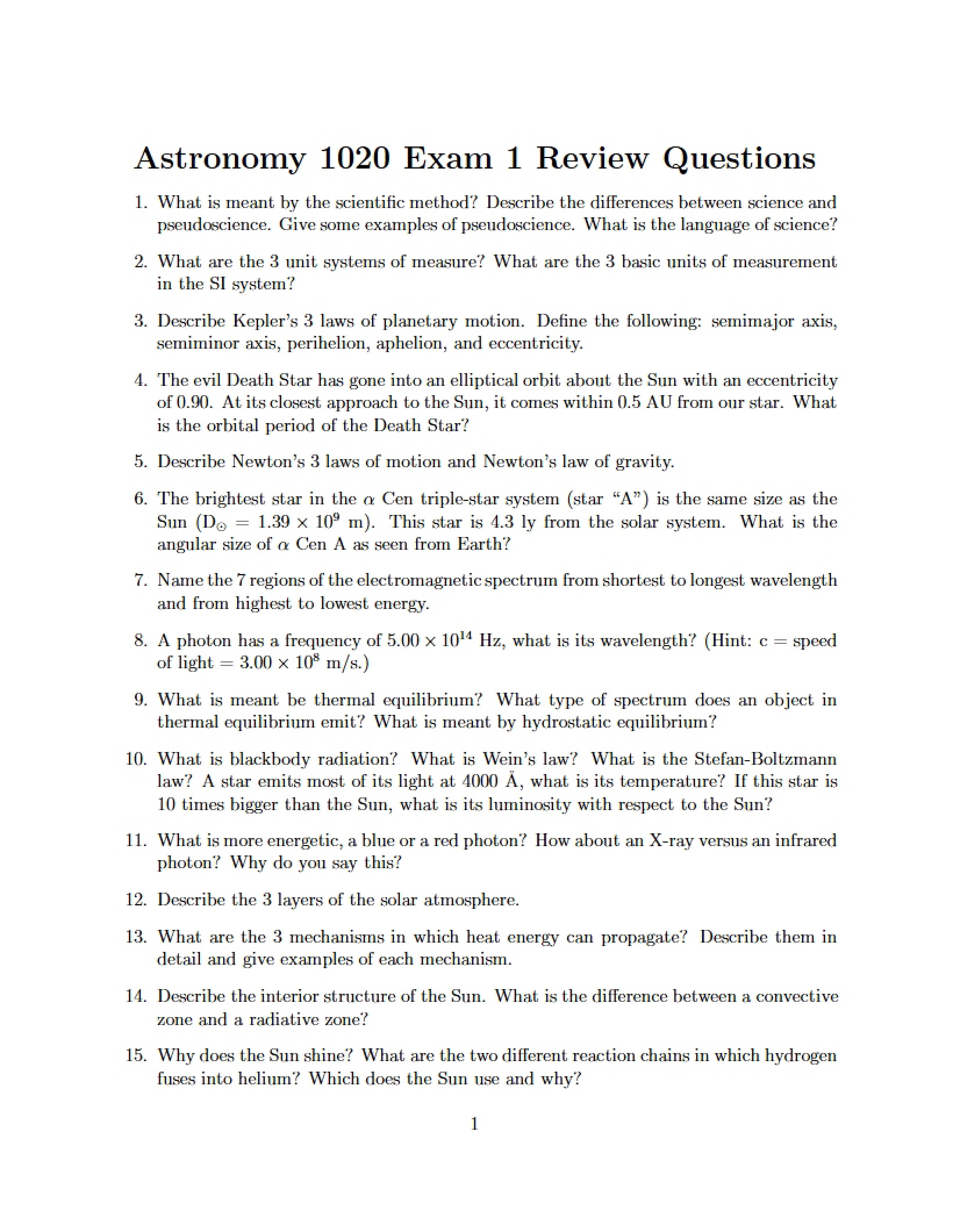 Review for Examination