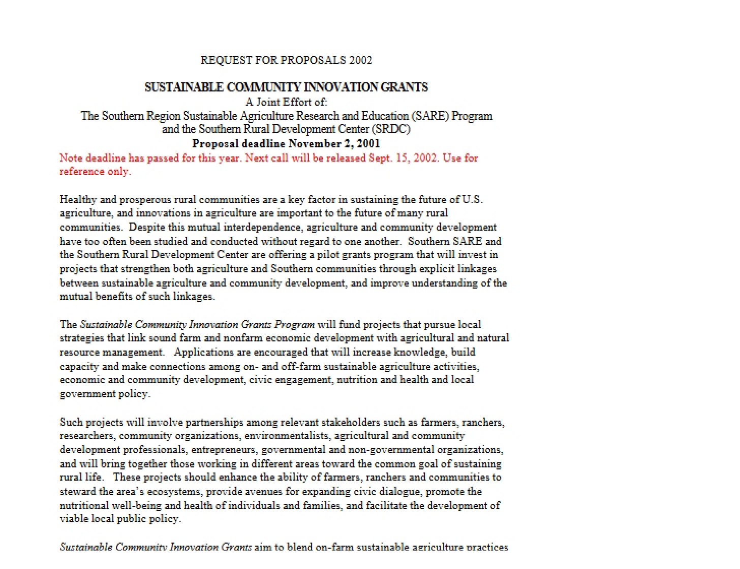 Grants for Sustainable Community Innovation