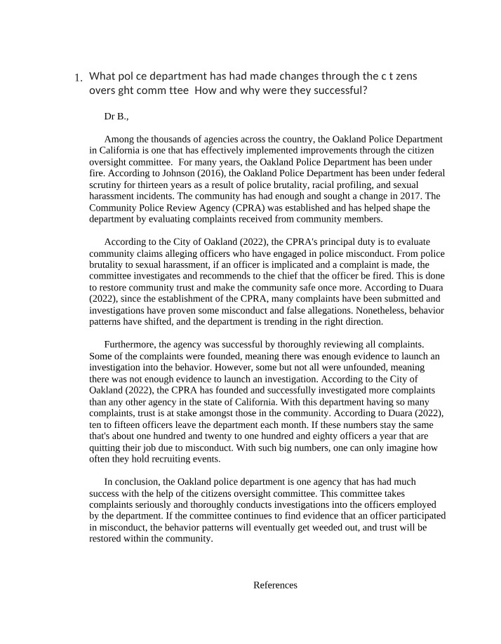 Week 5 Response for Police Administration