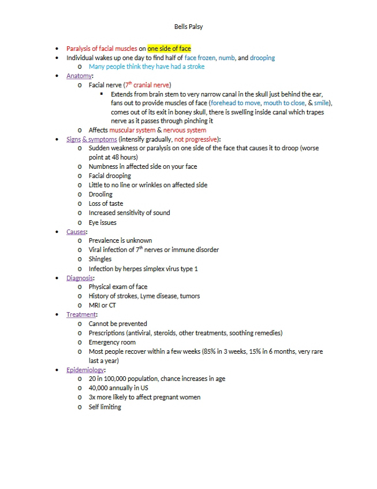 Condition Bell's Palsy