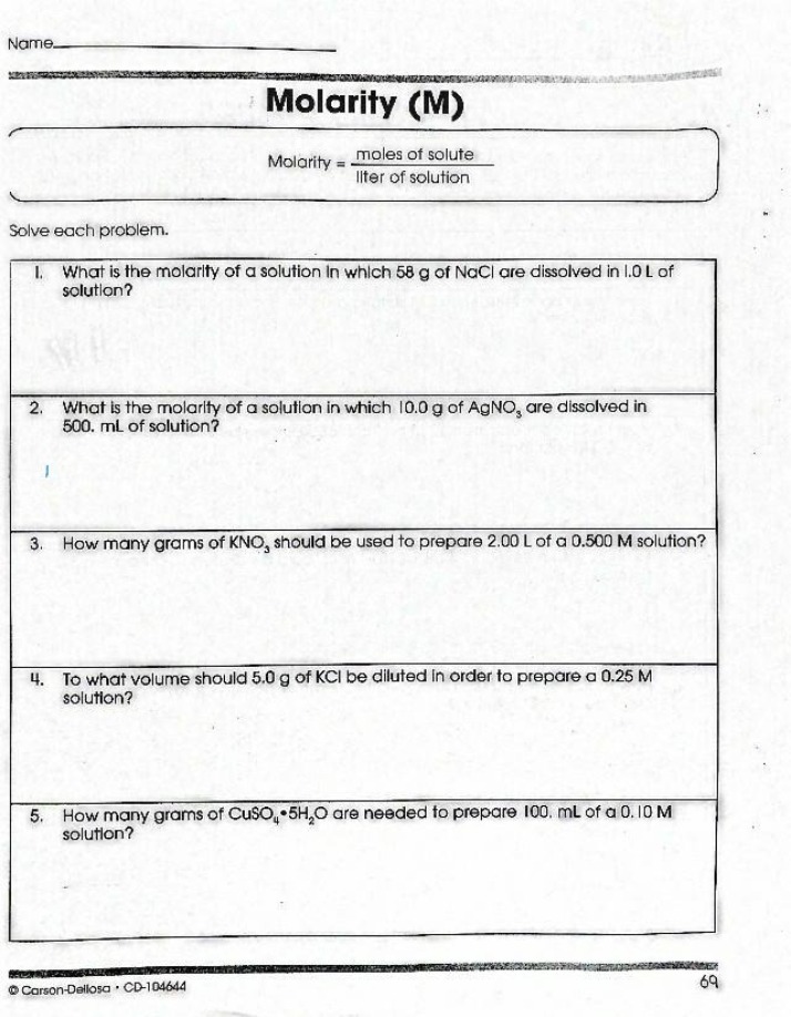 Molarity and Dilution Practice Problems