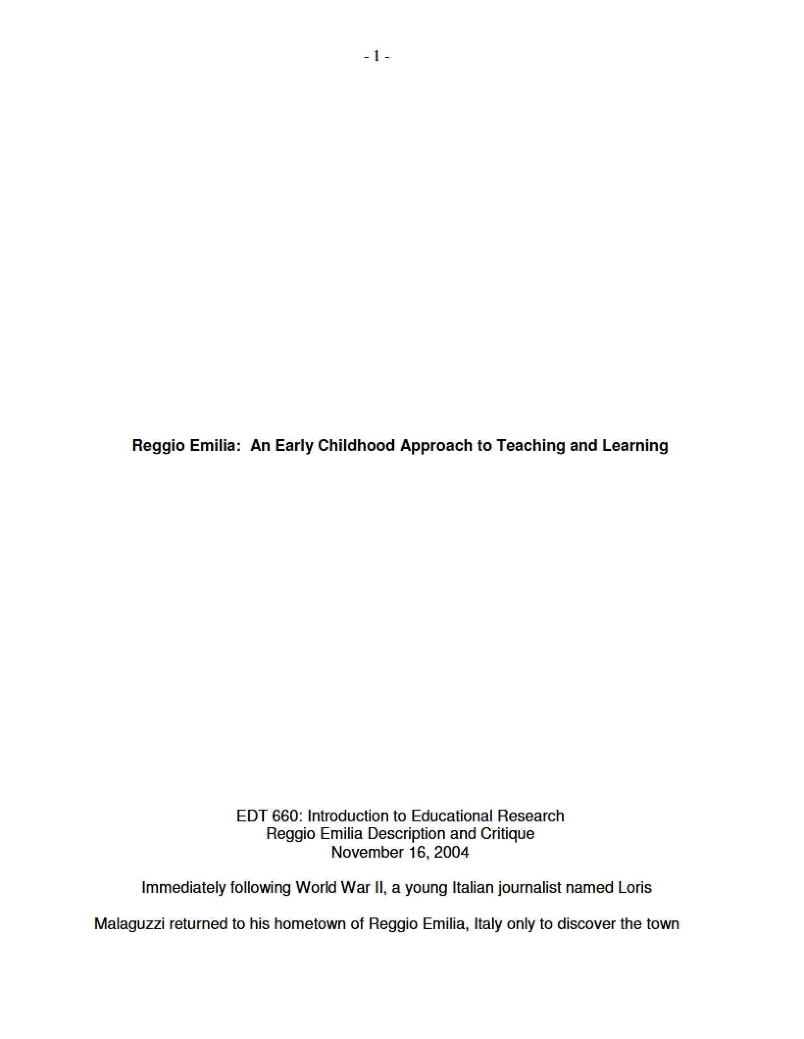 Teaching and Learning Early Childhood Approach
