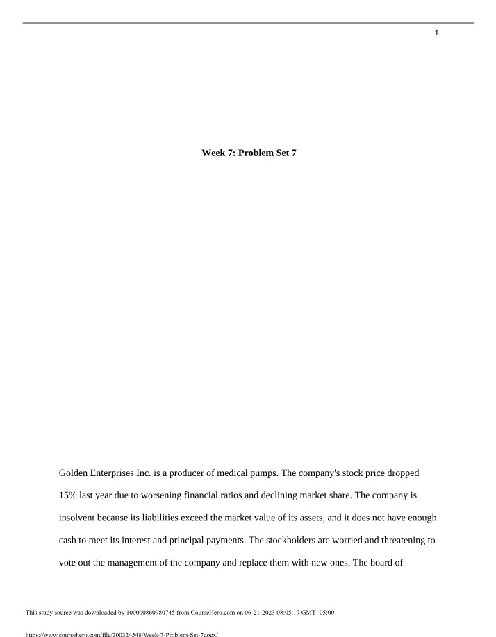Week 7 Problem Set 7 Solutions