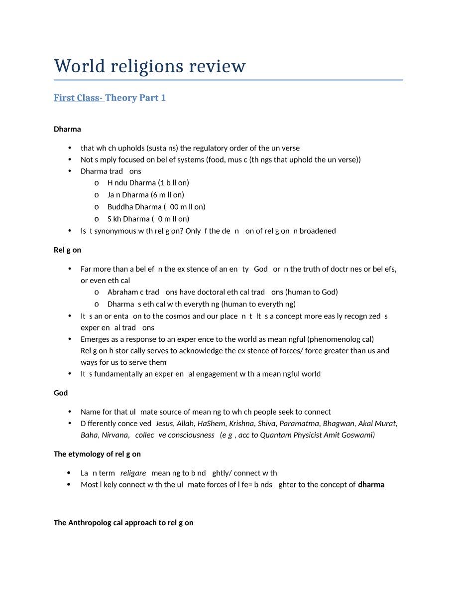 World Religions - Exam Review