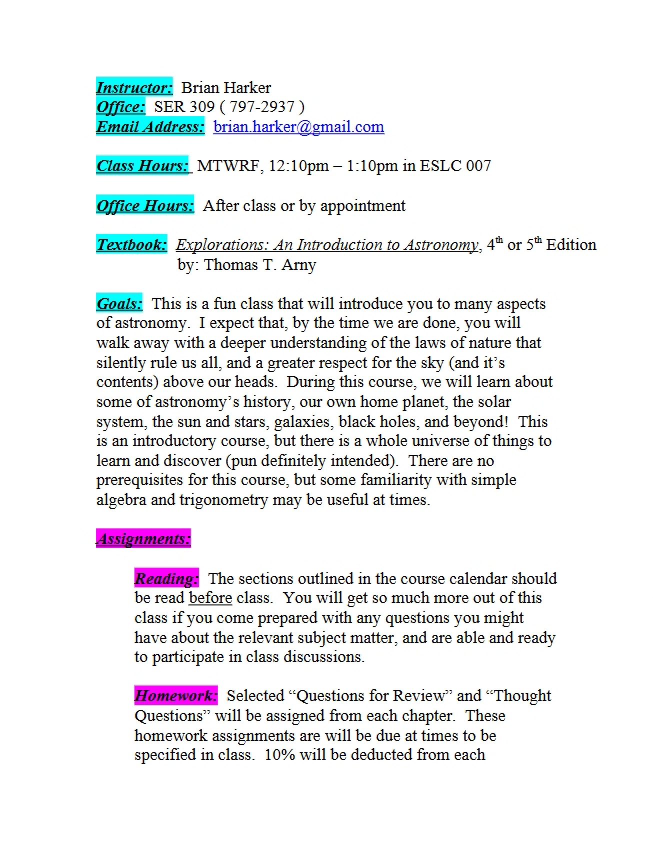 Class Syllabus