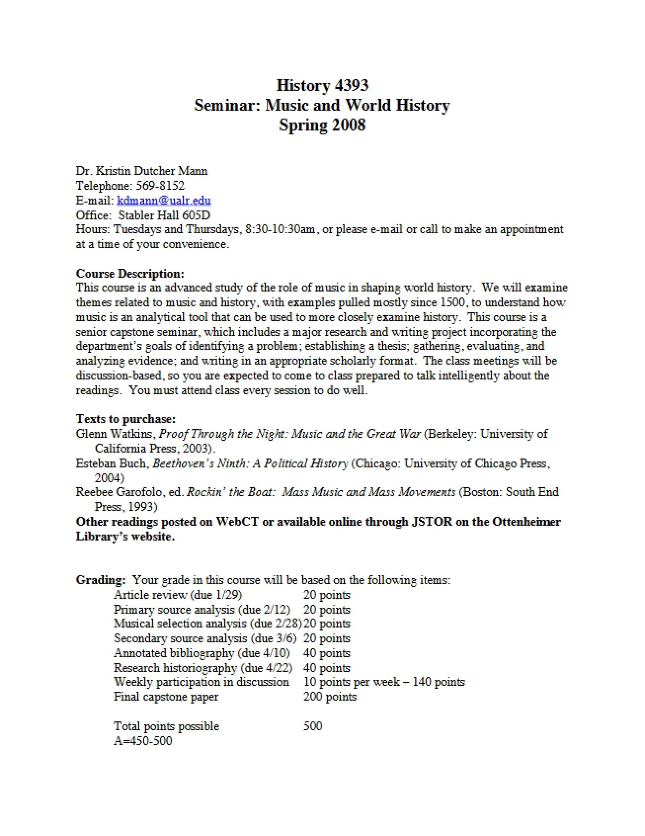 Spring World History and Music