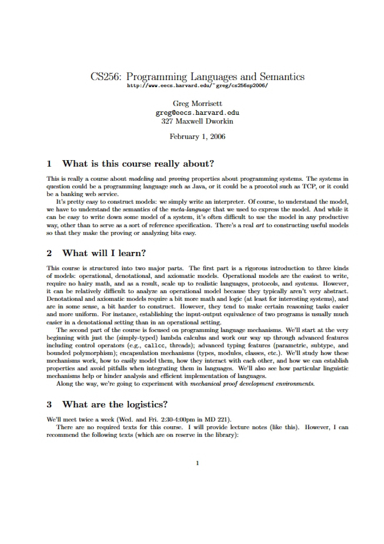 Overview of Programming Languages and Semantics