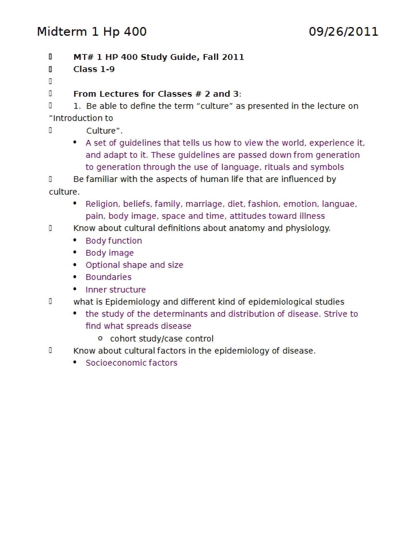 Study Guide for First Midterm