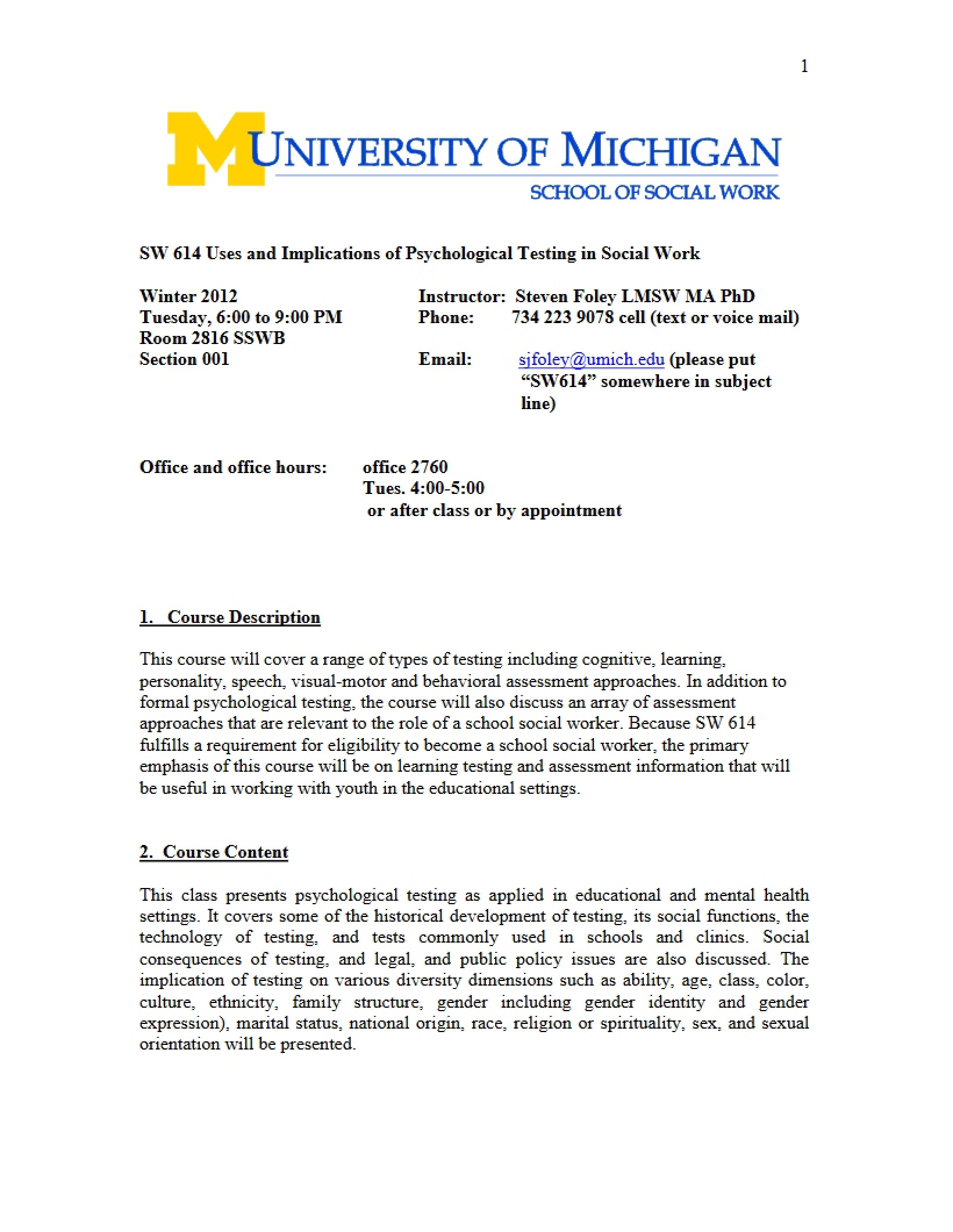 Psych Testing Course Outline
