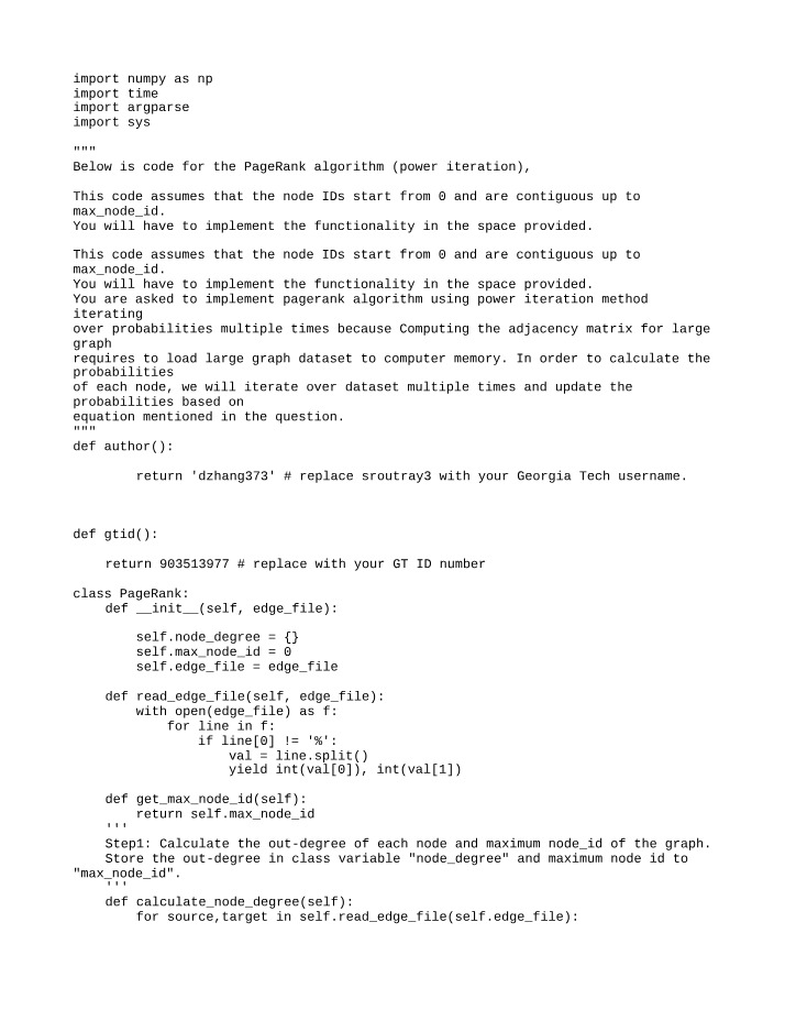 PageRank Algorithm Implementation via Power Iteration