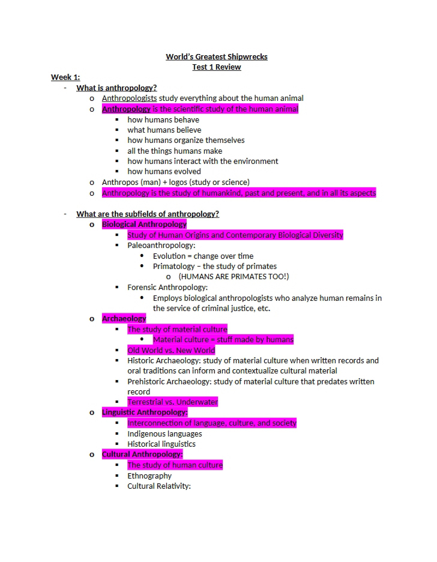 Preparation Summary for the Initial Test