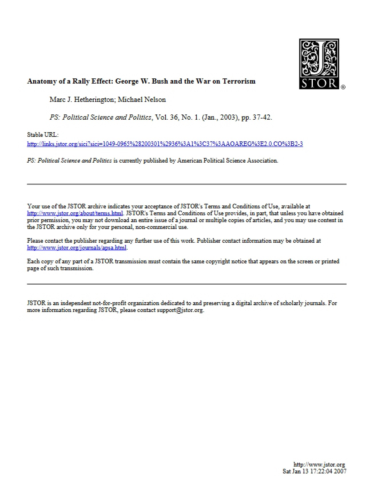War on Terror and Bush Rally Effect Anatomy