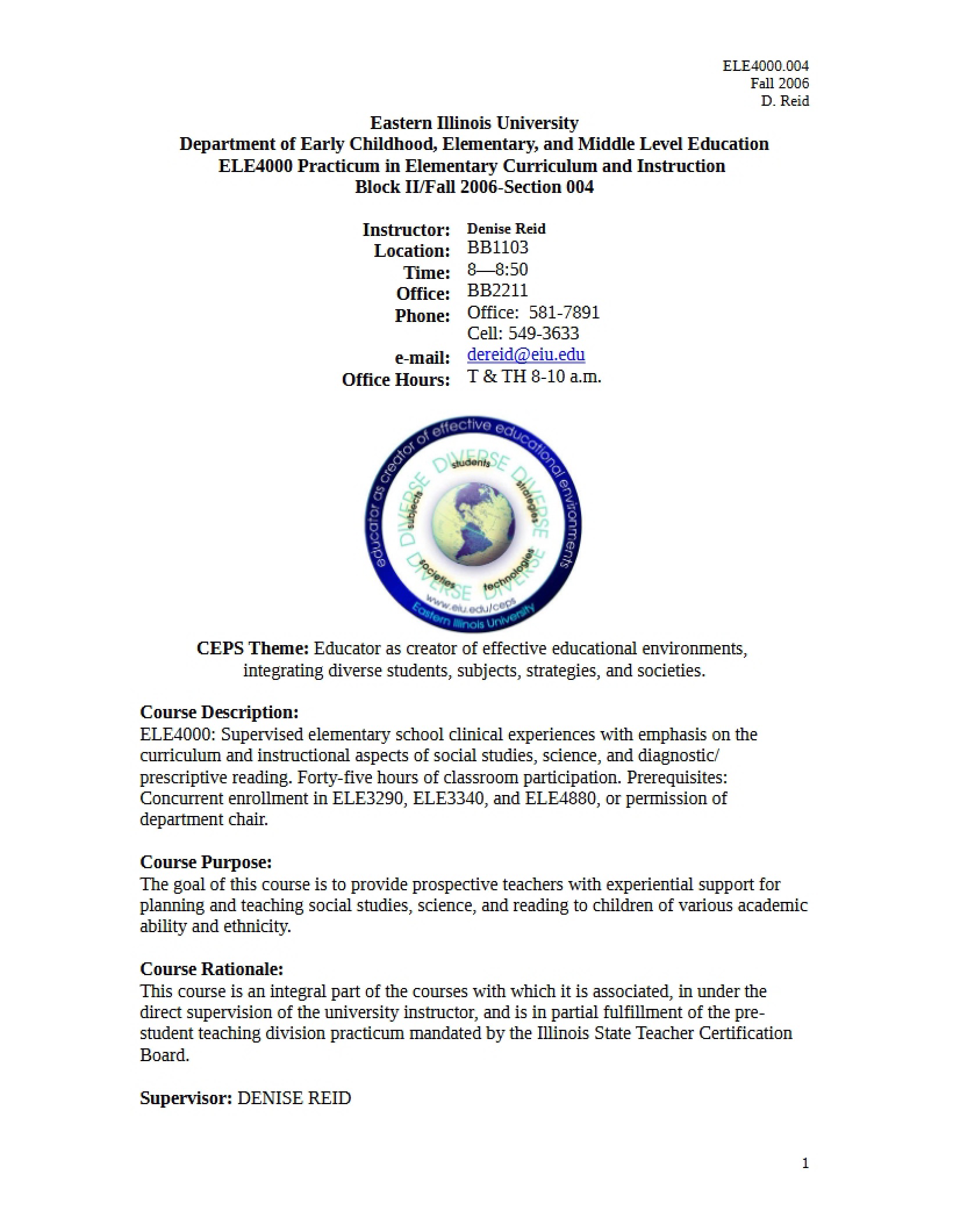 Syllabus for Middle School Practicum