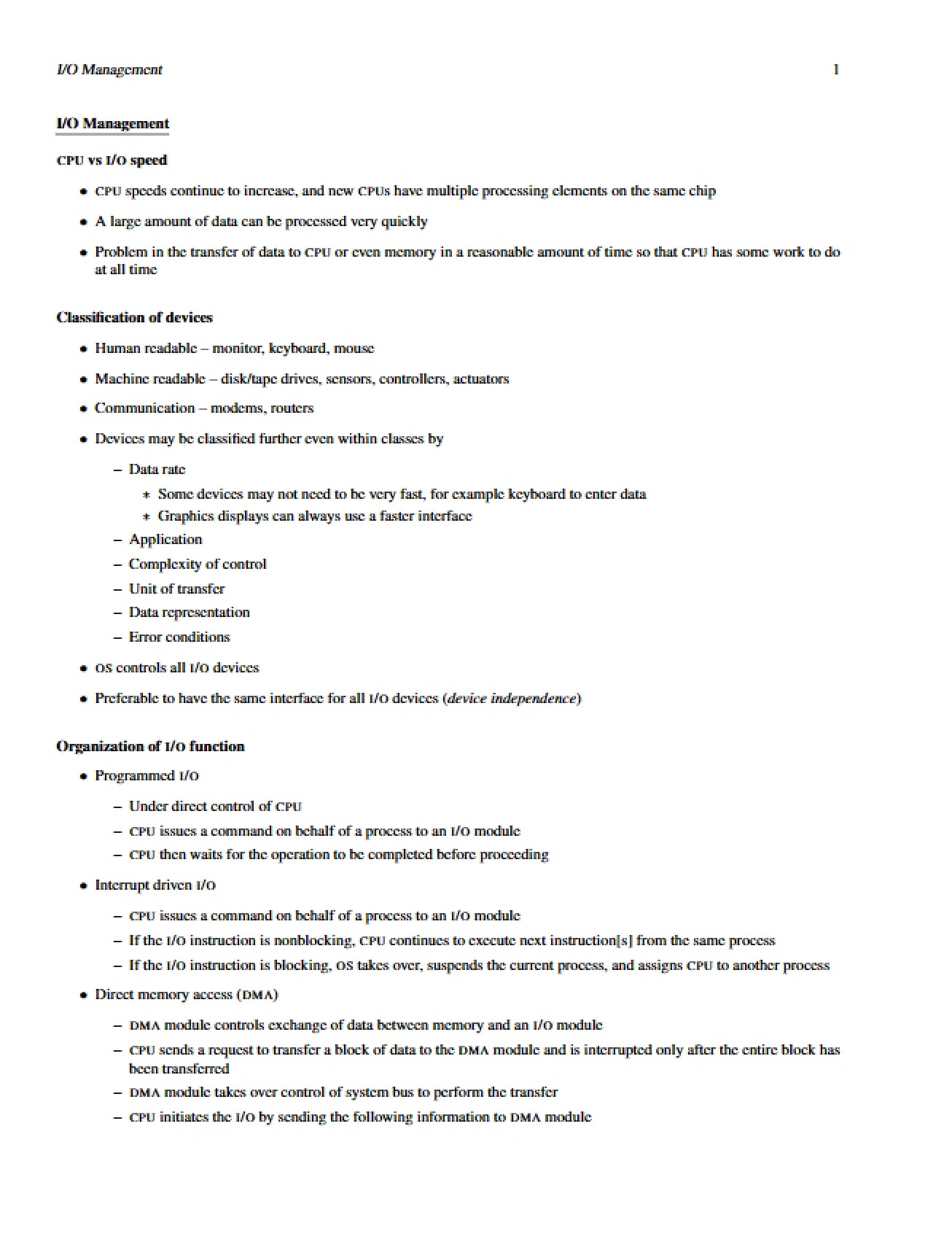 Management of IO