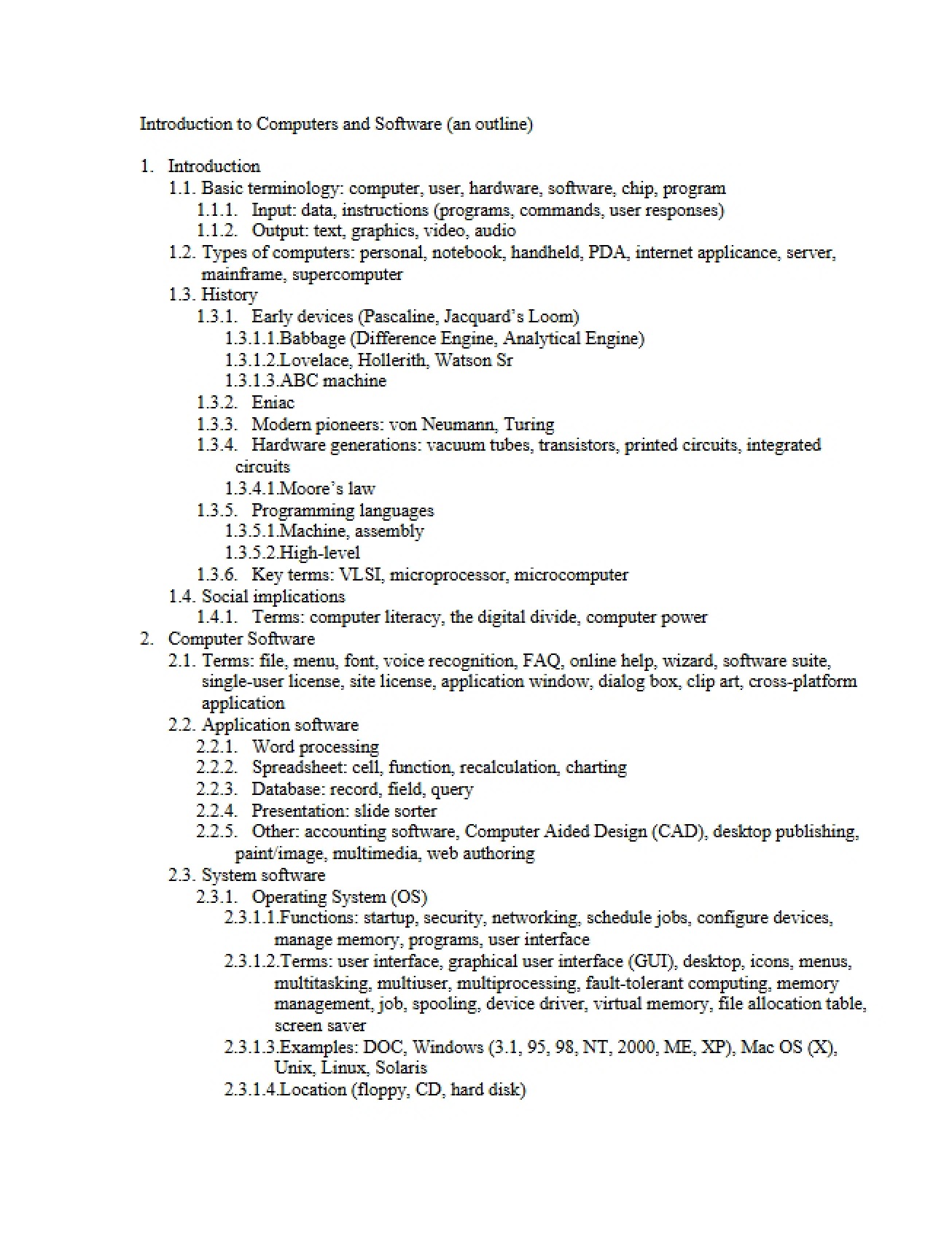Outline Computers and Software