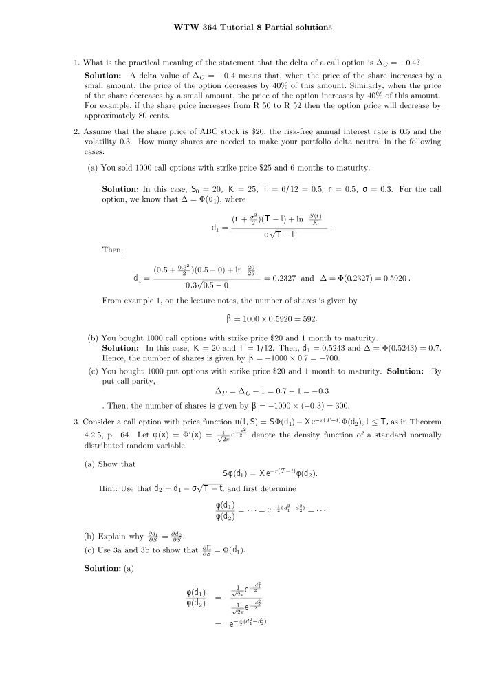 Partial solutions for WTW 364 Tutorial 8