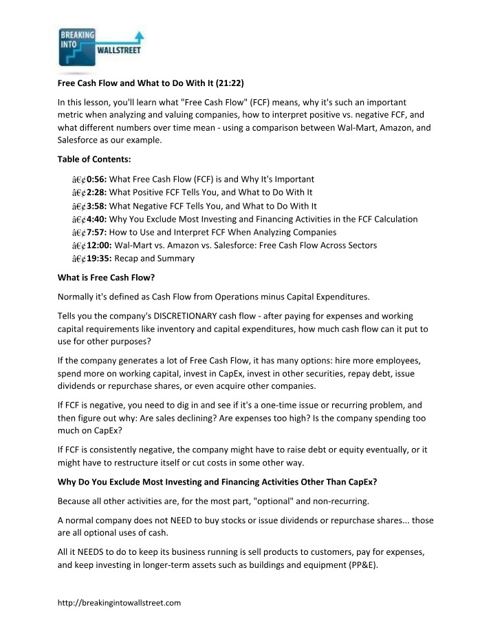 Free Cash Flow - Usage and Management