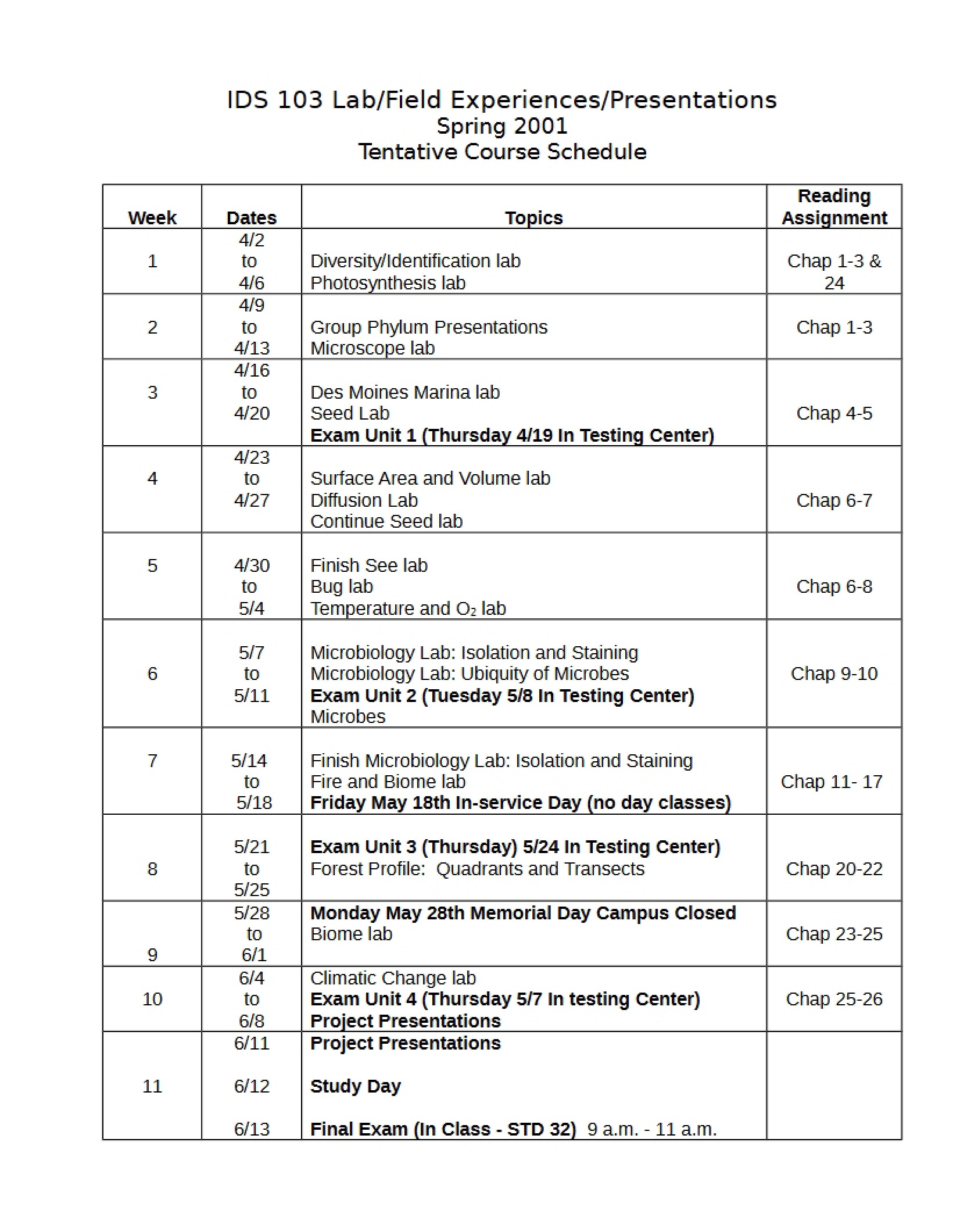 IDS 103 Schedule