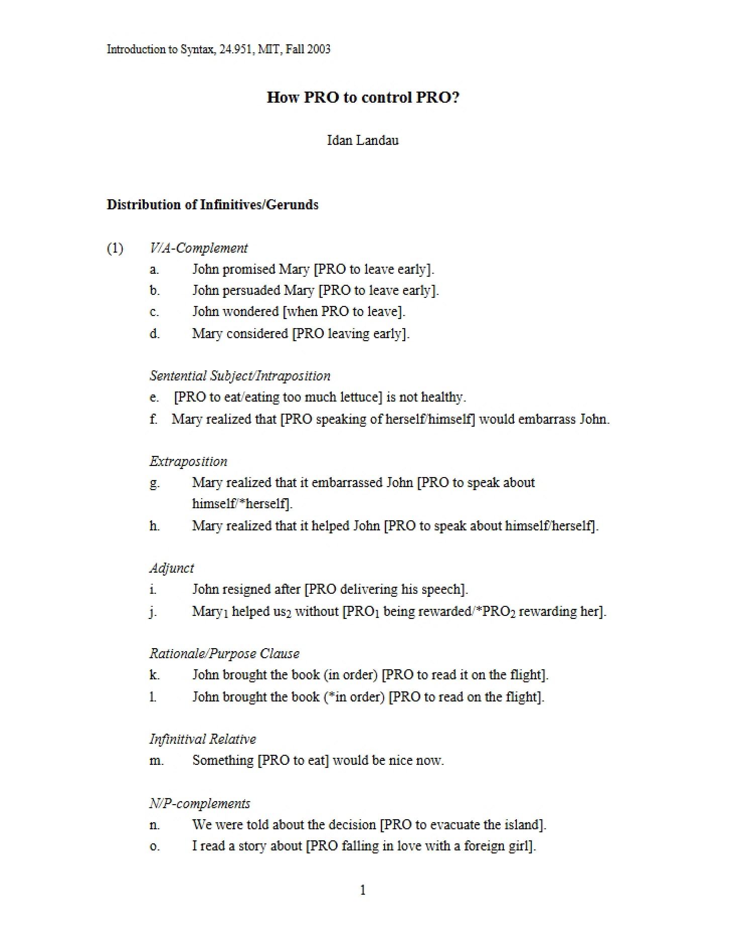 Syntax Lecture Notes