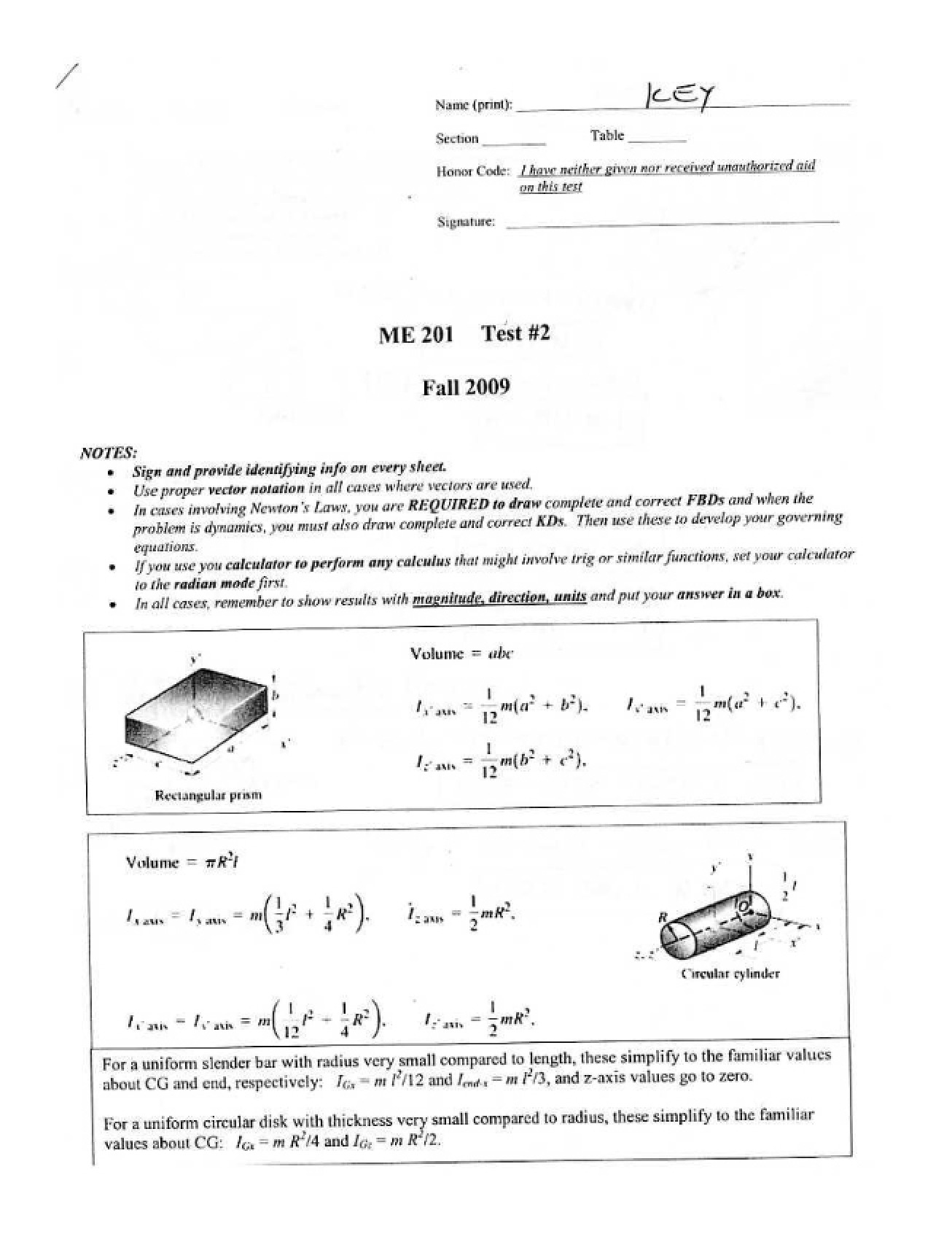 Test 2 Solution (Fall 2009)