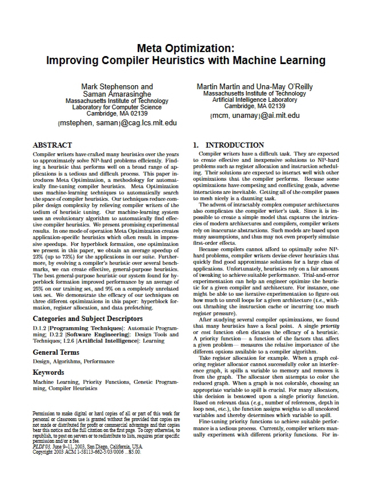 Machine Learning for Improving Compiler Heuristics