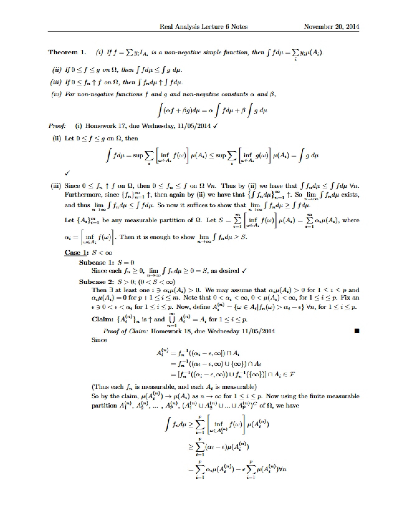 Real Analysis Lecture 6 Notes