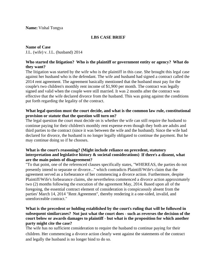 Case Brief (2014) - J.L. (wife) v. J.L. (husband)