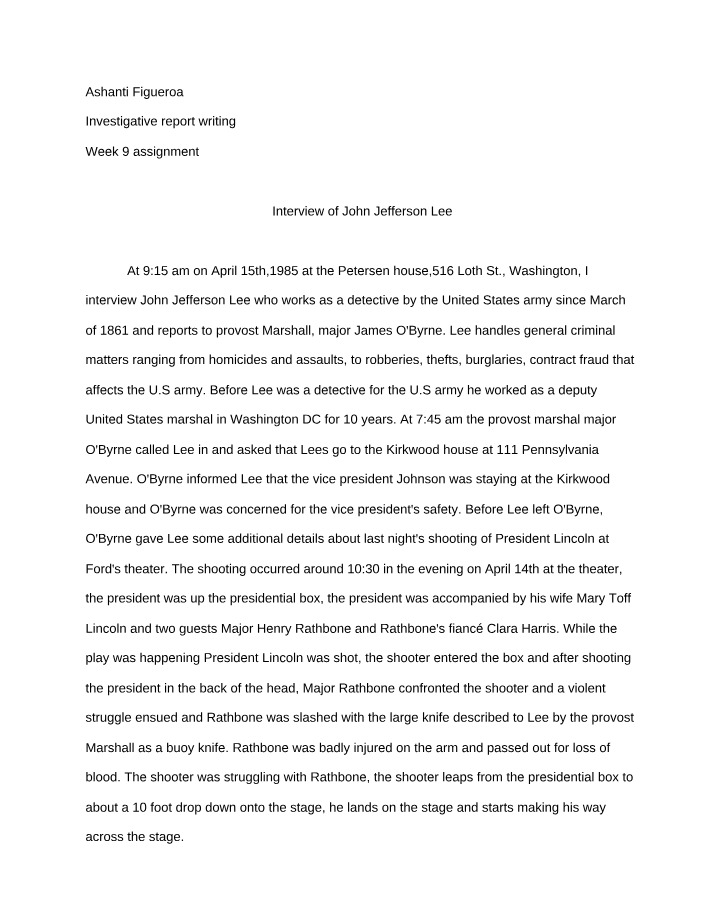 Interview with John Jefferson Lee - Investigative Report