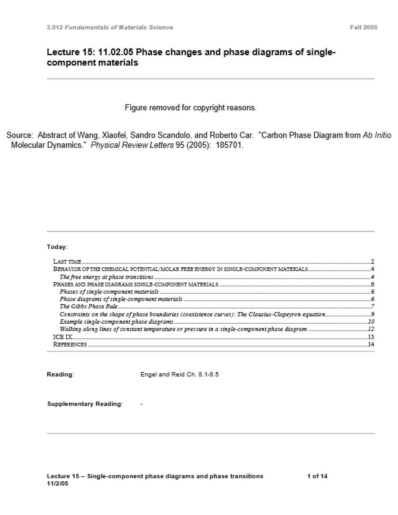 Single-Component Materials: Phase Changes and Diagrams