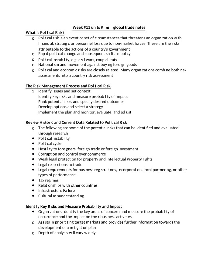 Global Trade - Political and Social Risk Management Notes