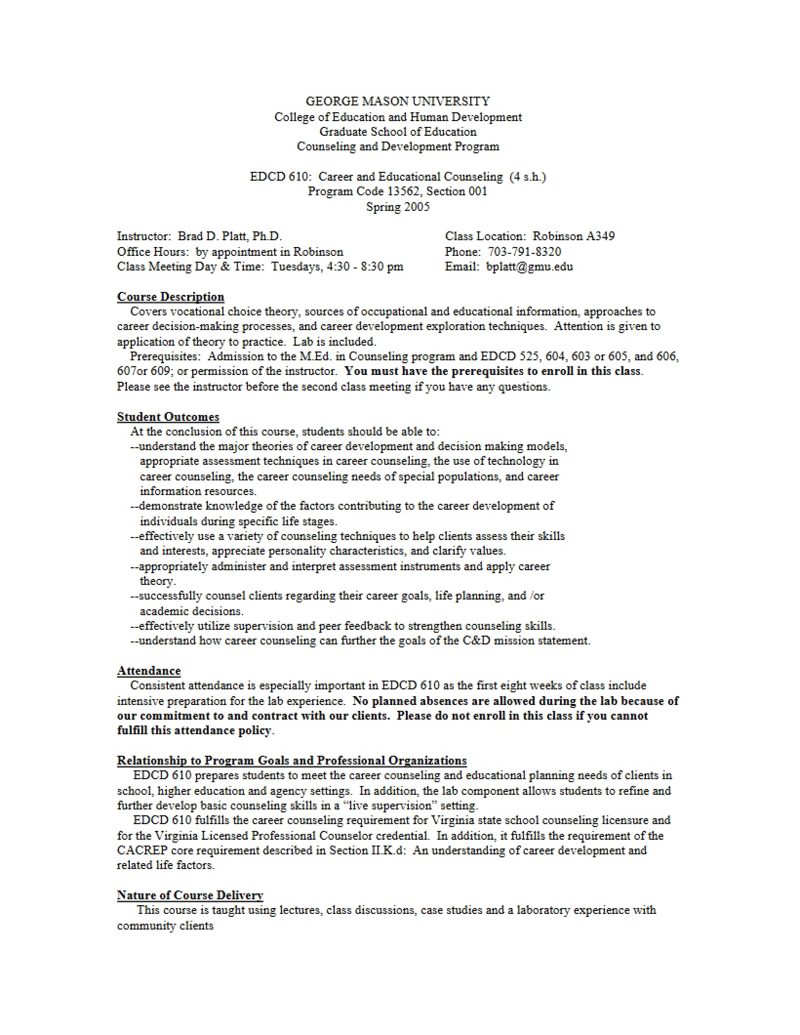 Course Outline Career and Educational Counseling