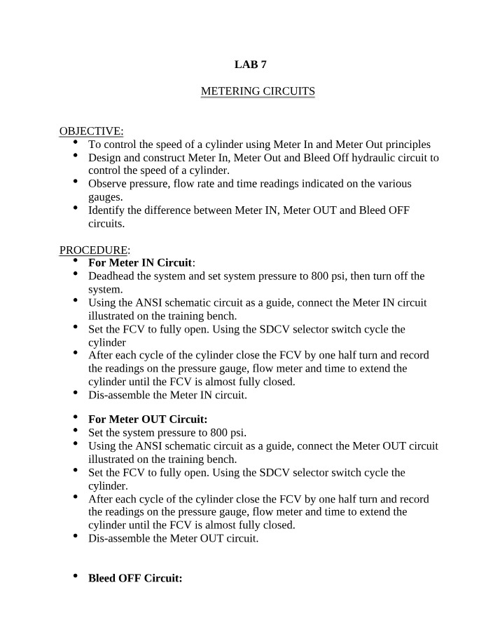 Meter In and Meter Out Circuits for Cylinder Speed Control