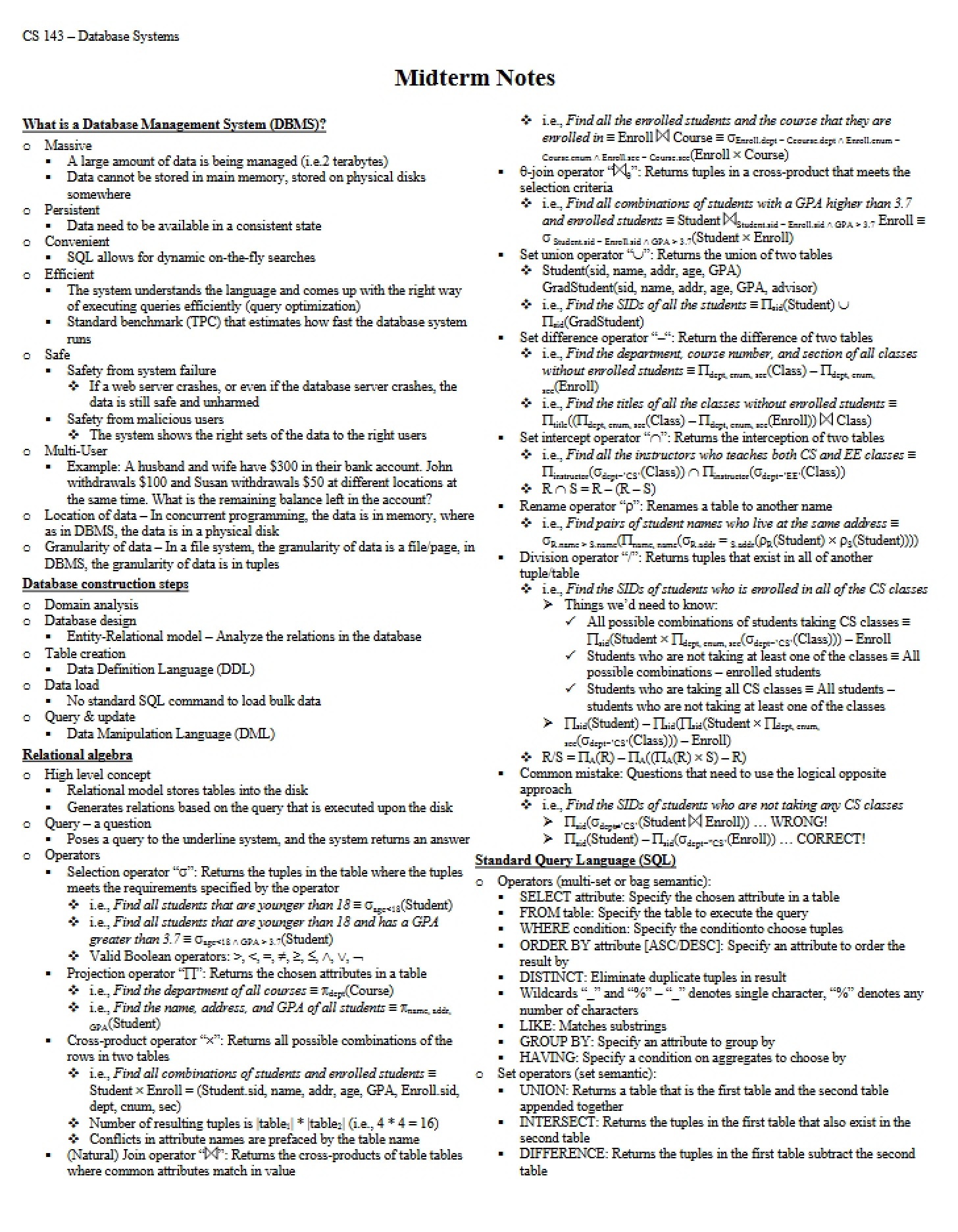 Notes for Midterm