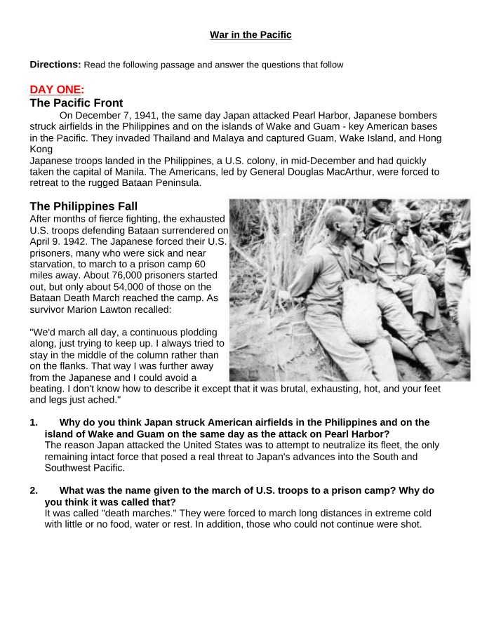 War in the Pacific - Pearl Harbor, Bataan Death March, and Islands