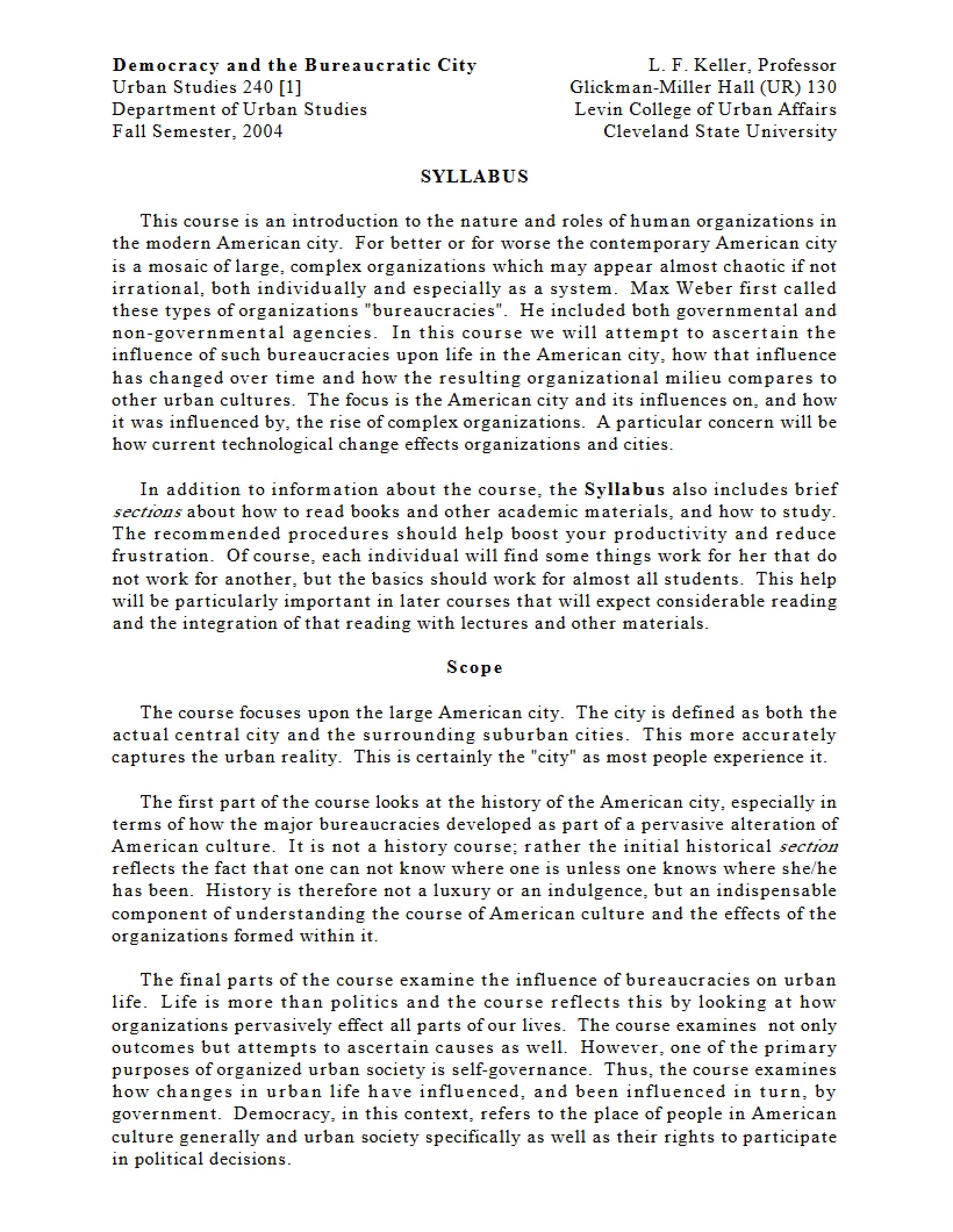 Syllabus The City and Democracy