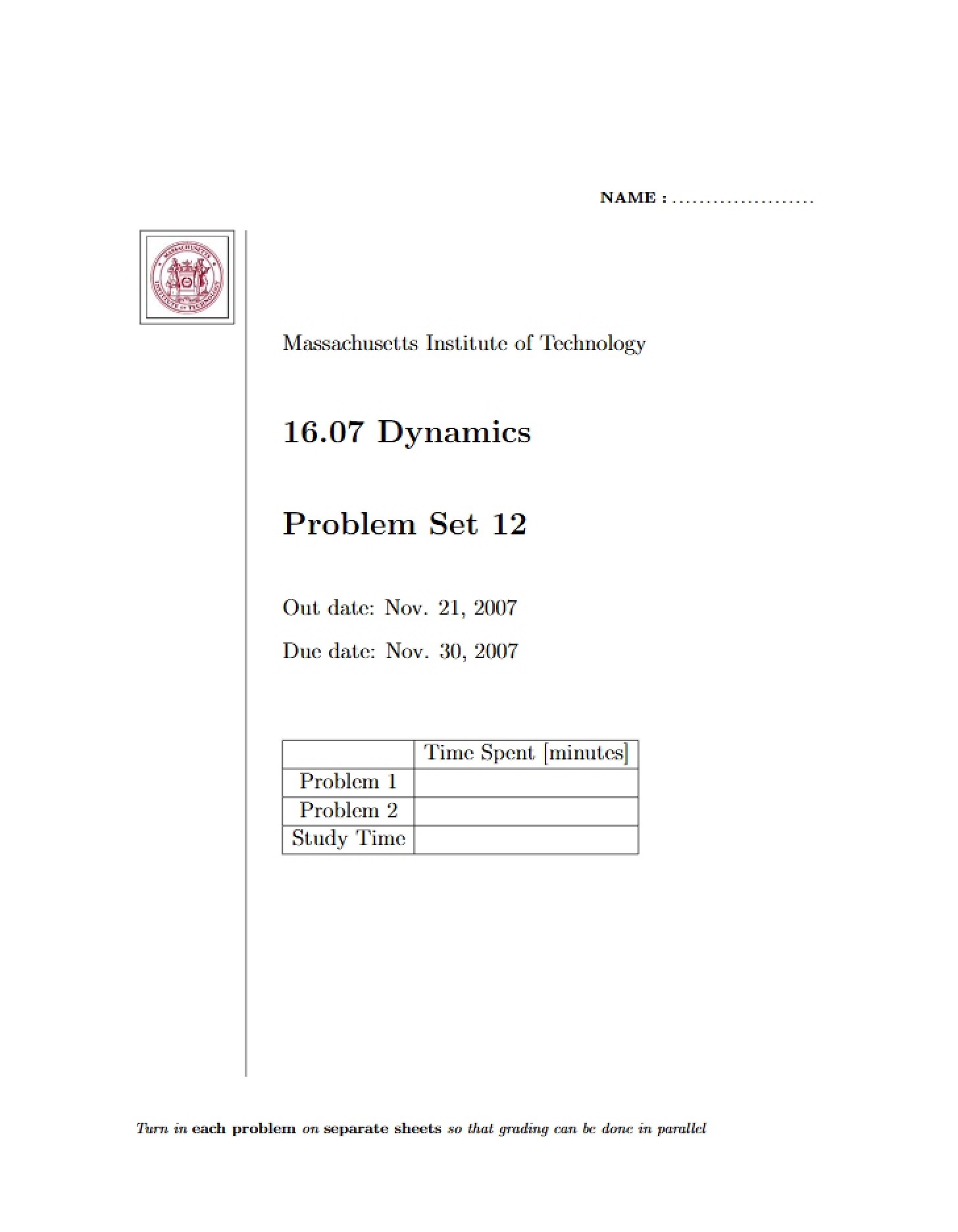 Twelfth Problem Set