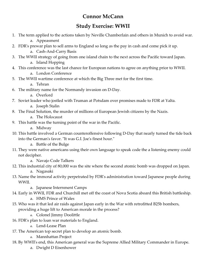WWII Study Exercise