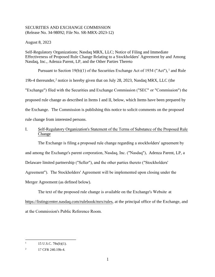 Rule Change Proposal - Nasdaq MRX LLC (SEC Filing)