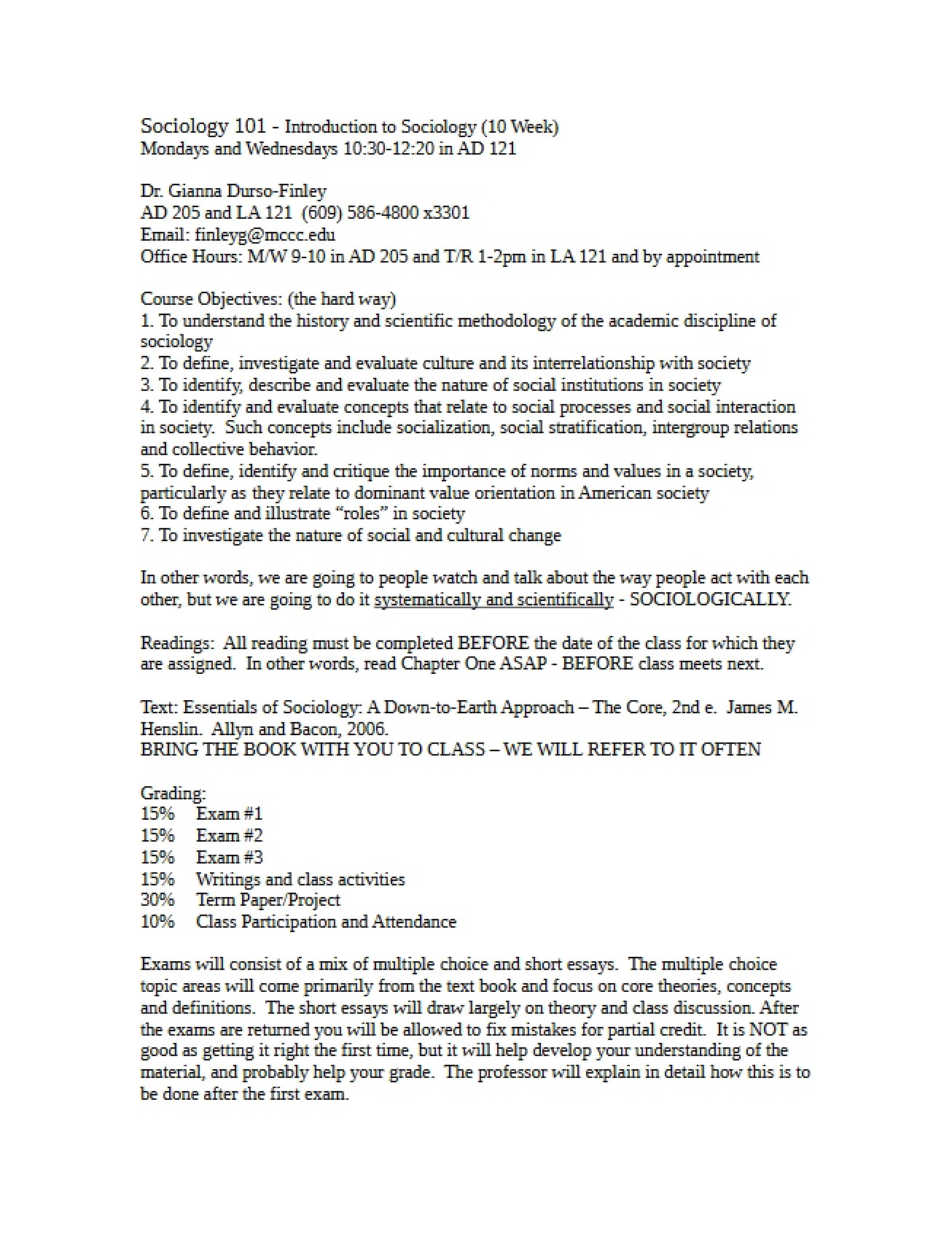 Introduction to Sociology Outline