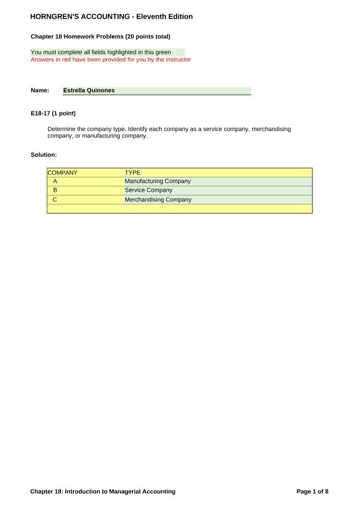 Homework Problems for Chapter 18