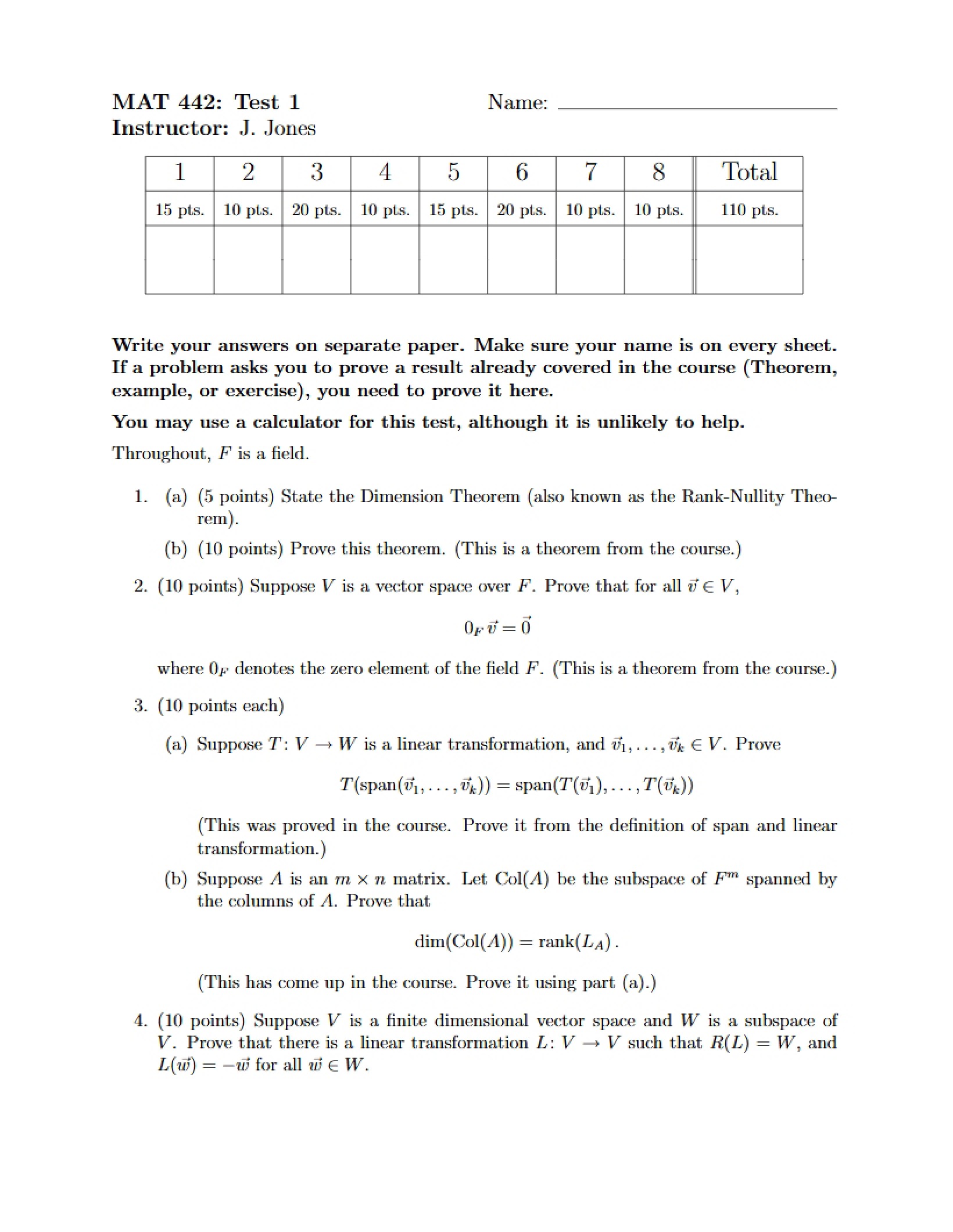 Old Version of Test 1