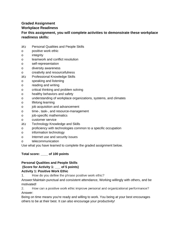 Workplace Readiness Graded Assignment