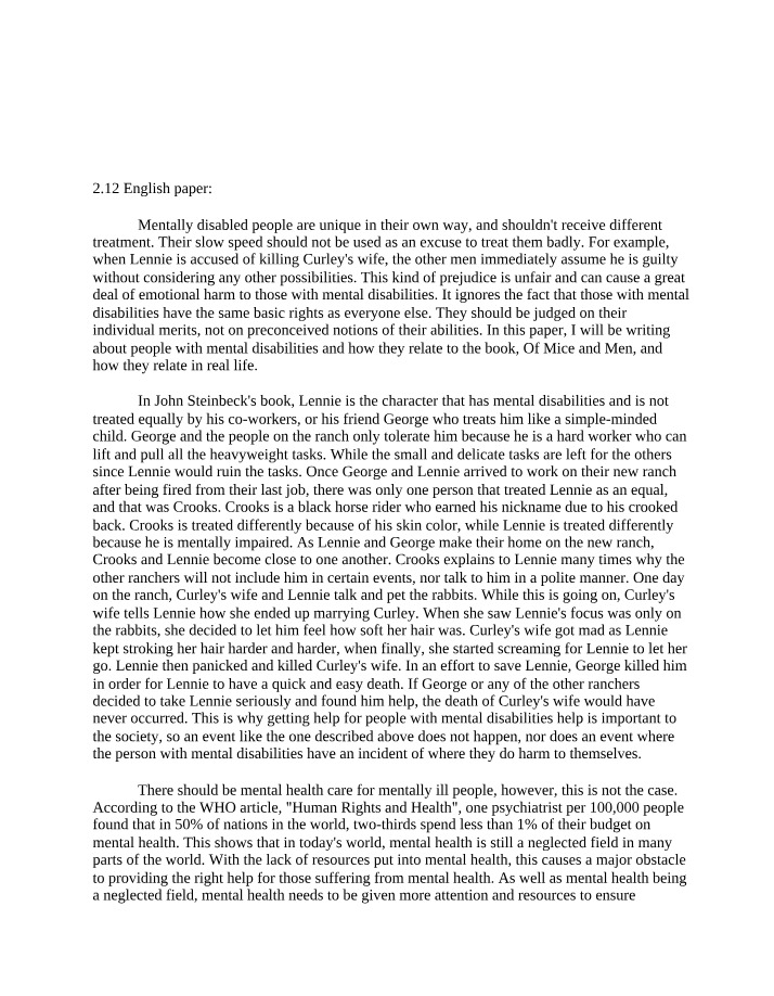 Of Mice and Men - Breaking Down Prejudice and Mental Disabilities