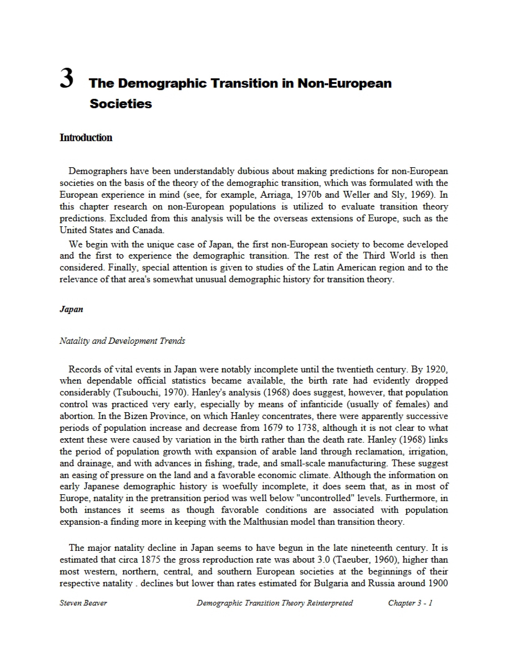 Demographic Transition in Societies Outside Europe