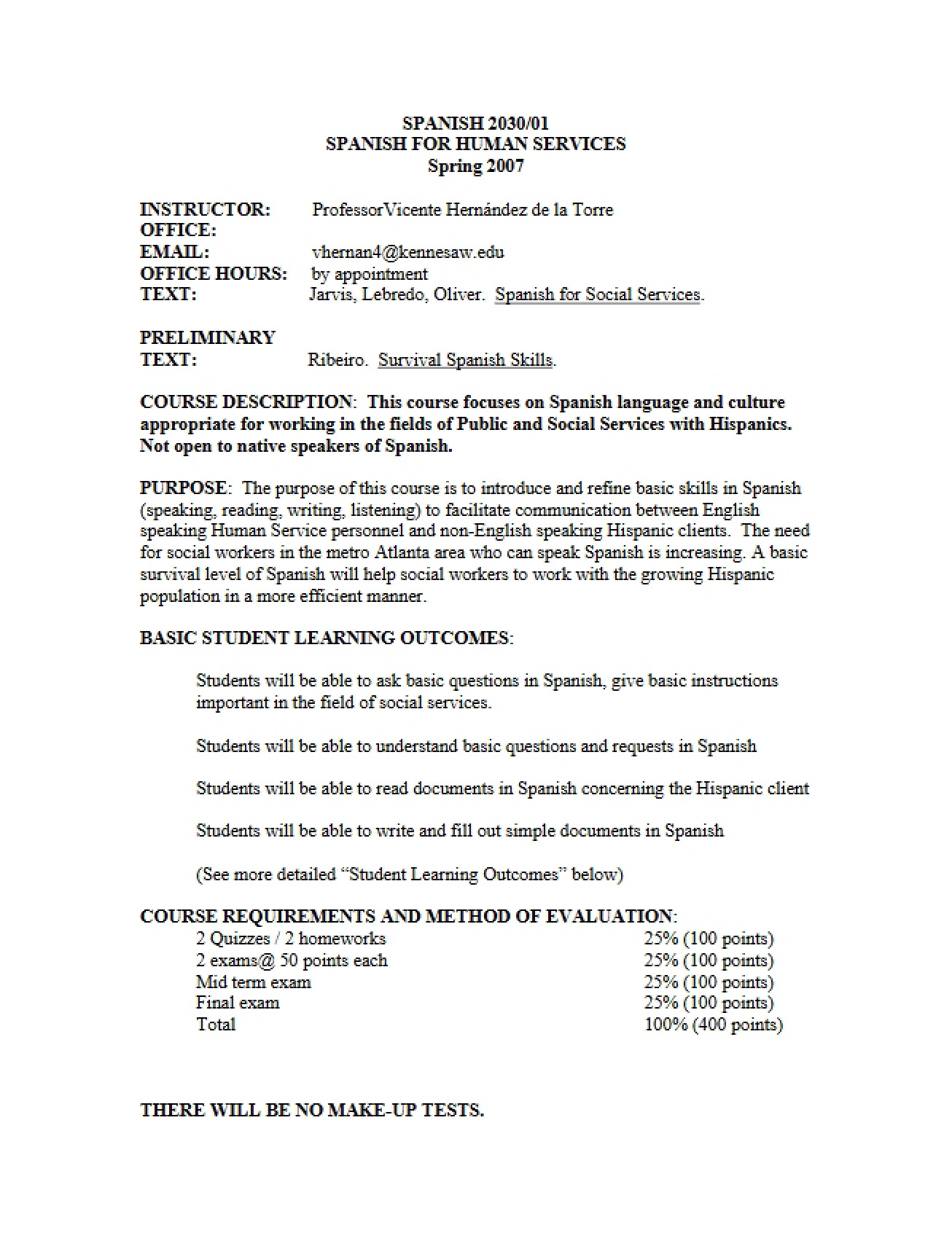 Syllabus for SPAN 2030 Course