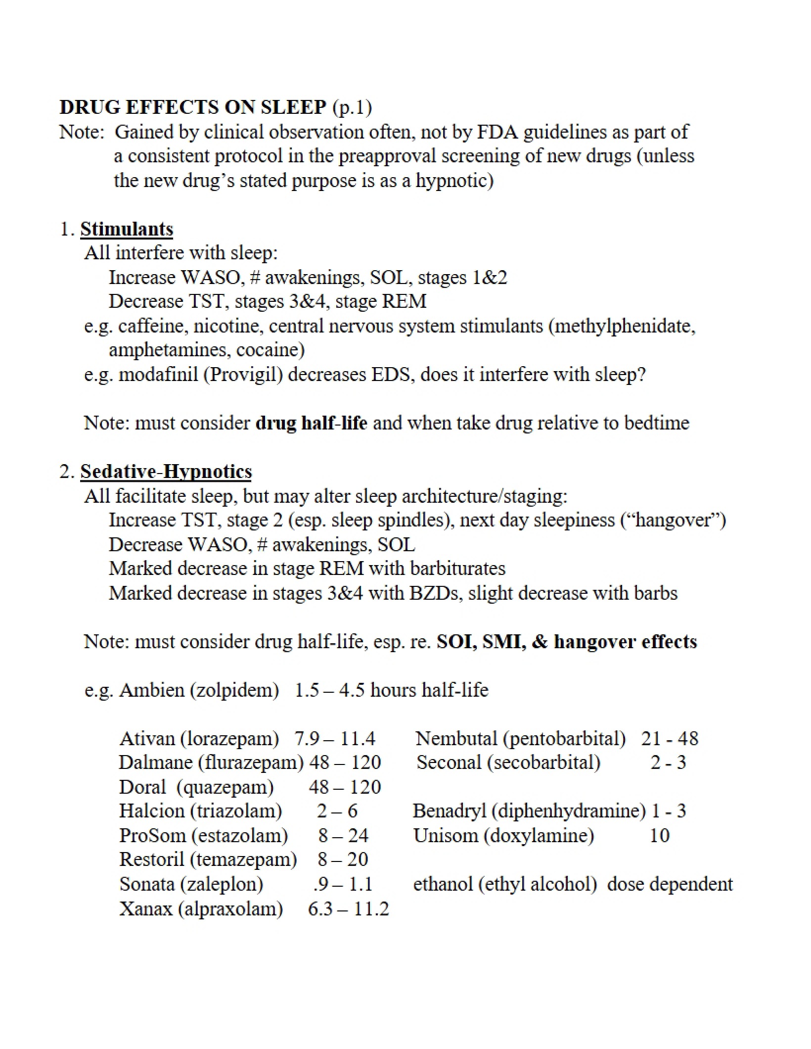 Sleep Effects of Drugs