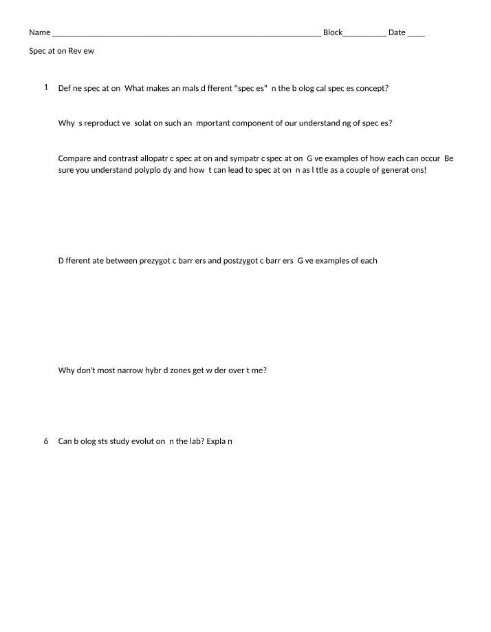 Review for Speciation