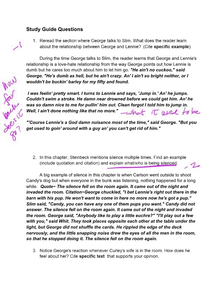 Study Guide Questions for Of Mice and Men